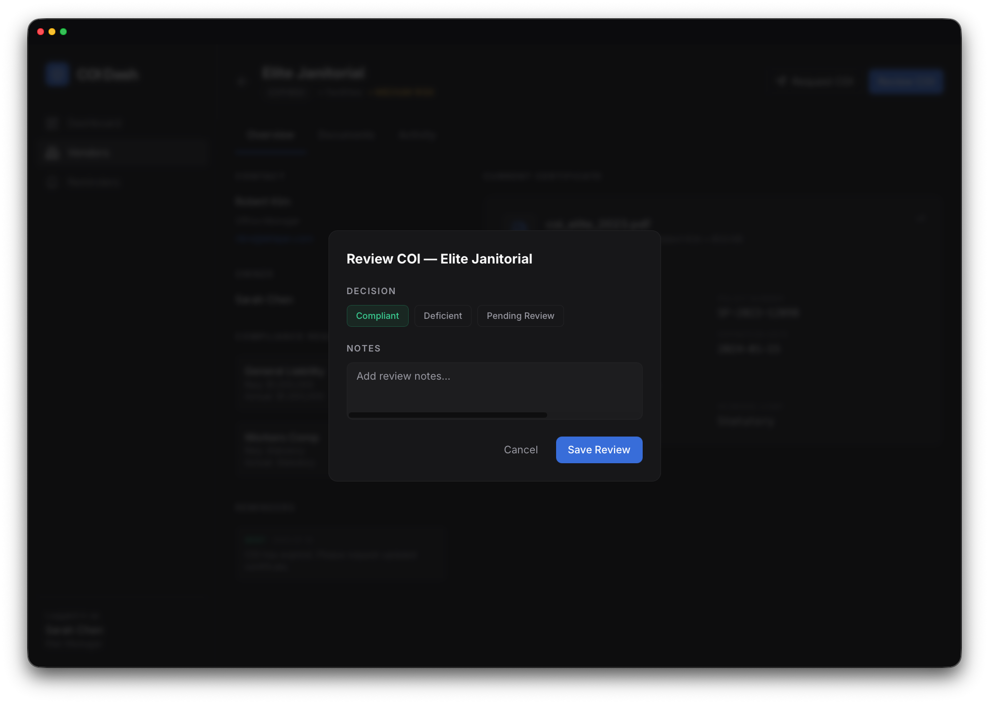 Review workflow screenshot